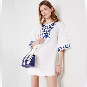 Kate Spade White Dress with Blue Floral Design